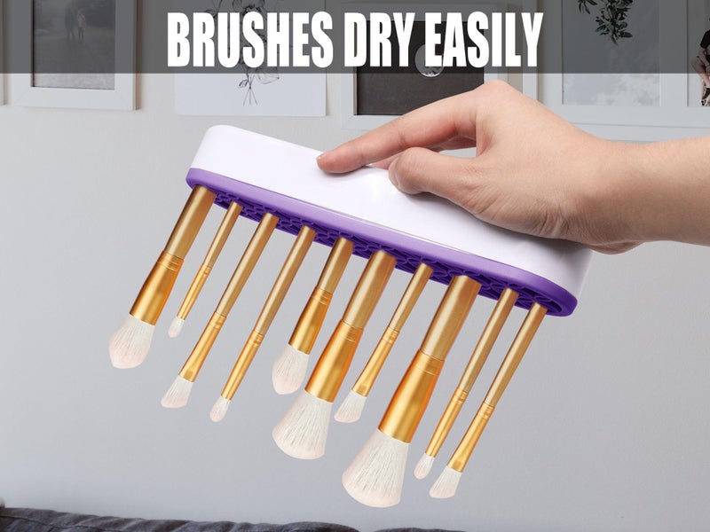 GDFYMI Silicone Makeup Brush Holder, 2Pcs Stand Pen Brush Organizers Drying Rack Travel Storage Box Multi-Purpose Desktop Organizer for Painting Eyeliners Makeup Brushes Pens - Green Purple - Image 3